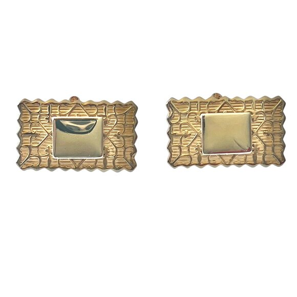 Vintage Gold-Tone Cufflinks & Tie Clip Set With Fleur De Lis & Heart Scroll Desi - Picture 2 of 11